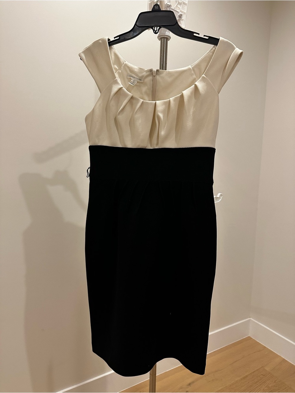 London Times Ivory and Black Midi Sheath Dress